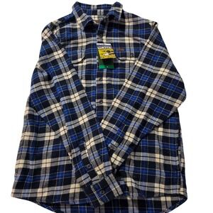 Orvis Mens Flannel Shirt Blue Cream Plaid Long Sleeve Button Down Size M NWT